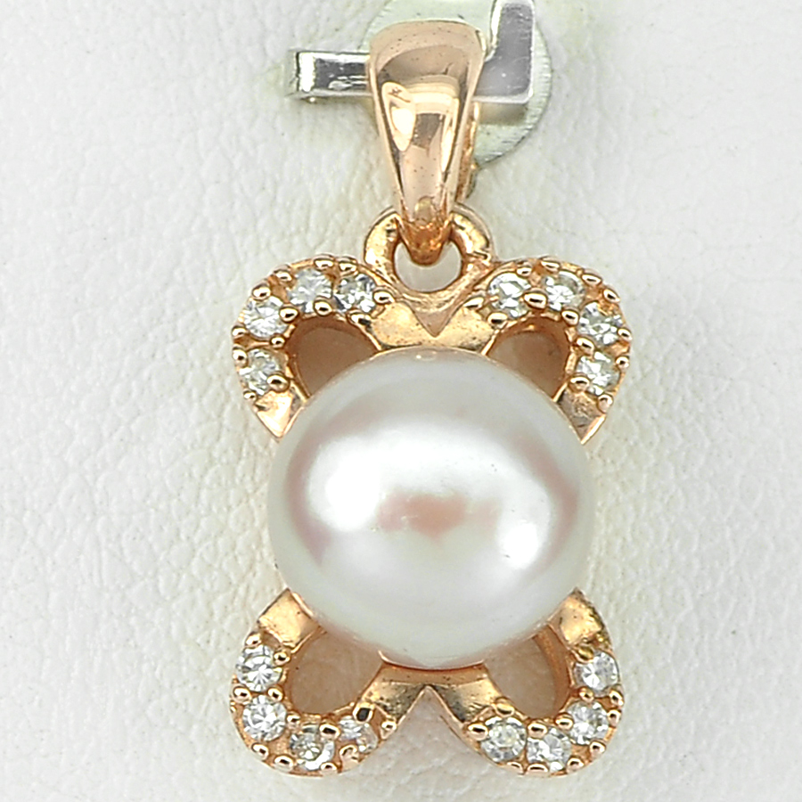 2.62 G. New Design Natural Purplish Pink Pearl Rose Gold Plated Silver Pendent
