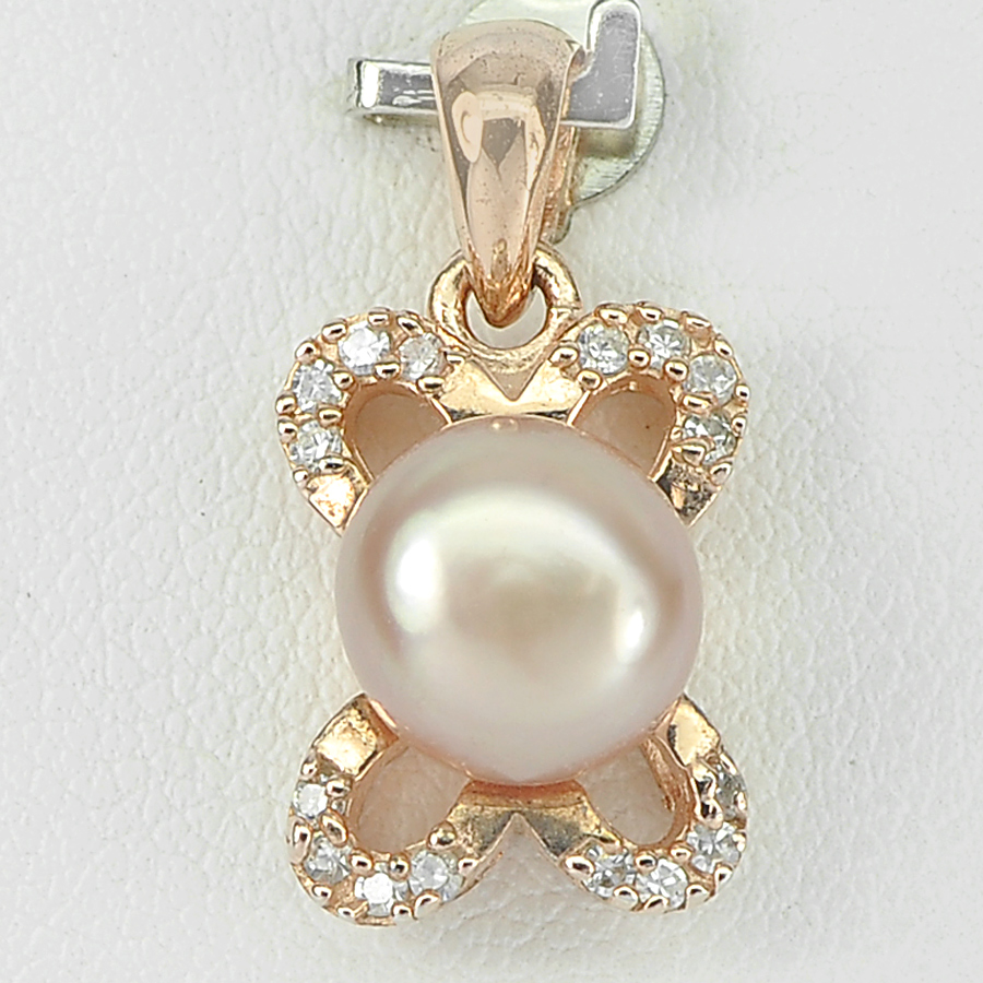 2.55 G. New Design Natural Purplish Pink Pearl Rose Gold Plated Silver Pendent