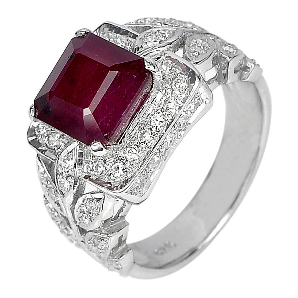 5.14 Ct. Octagon Natural Red Ruby Real 925 Sterling Silver Jewelry Ring Size 7