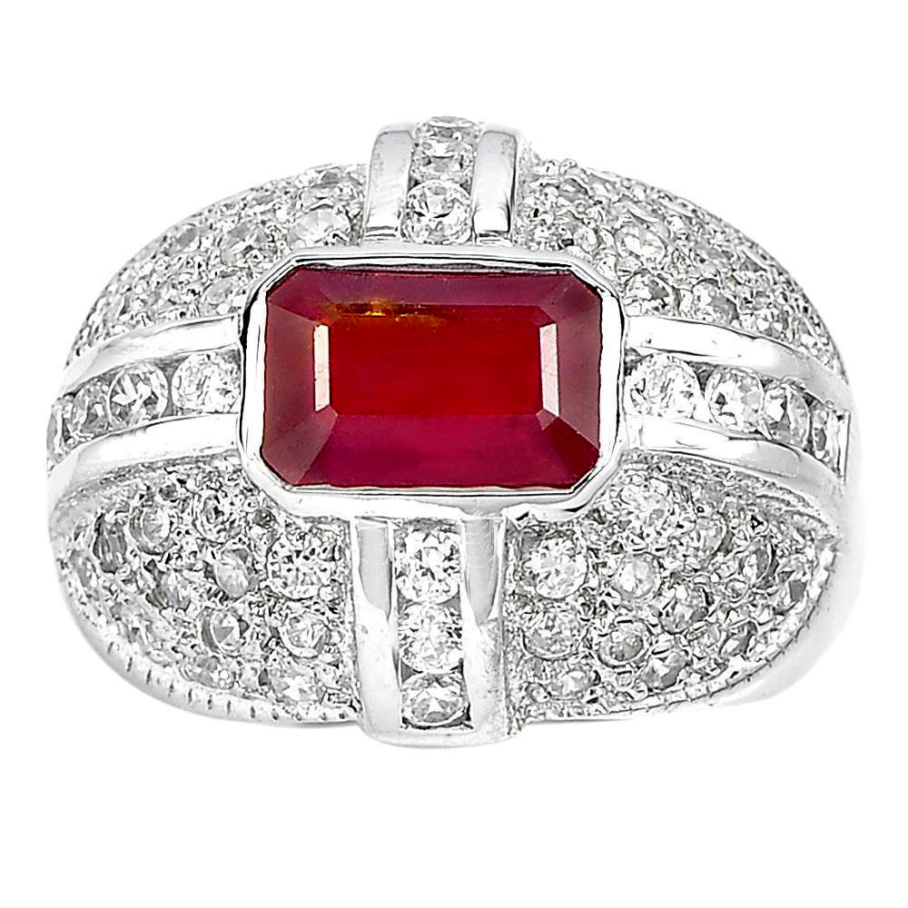 2.89 Ct. Octagon Natural Red Ruby Real 925 Sterling Silver Jewelry Ring Size 8