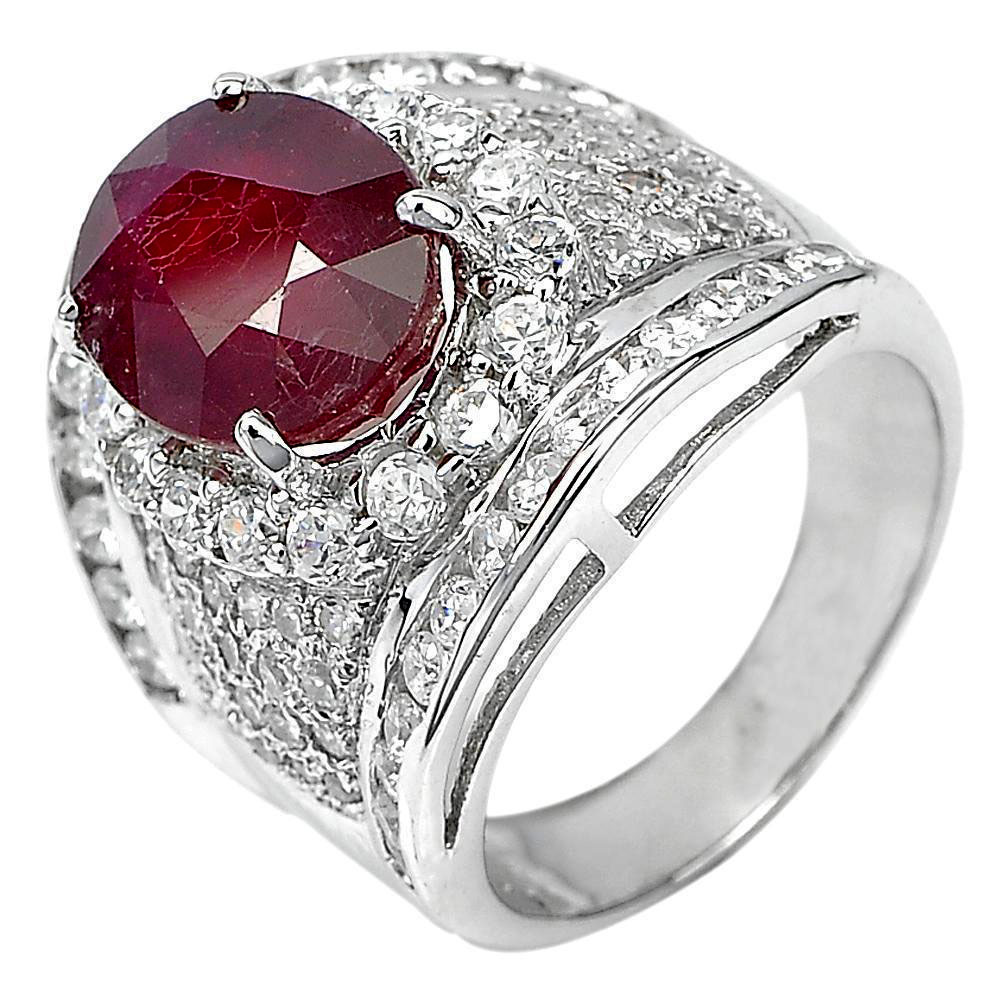 7.45 Ct. Oval Shape Gem Natural Red Ruby Real 925 Sterling Silver Ring Size 7.5