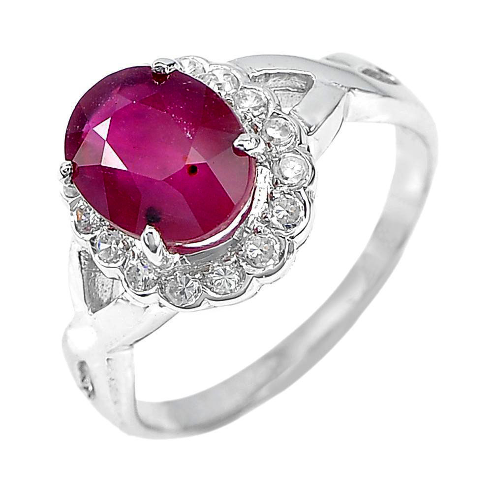 2.89 Ct.Oval Shape Natural Red Ruby 925 Sterling Silver Fine Jewelry Ring Size 7