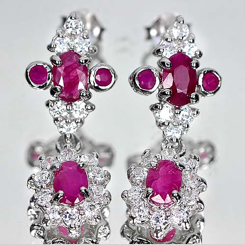 4.59 G. Charming Natural Purplish Pink Ruby 925 Silver Jewelry Earrings