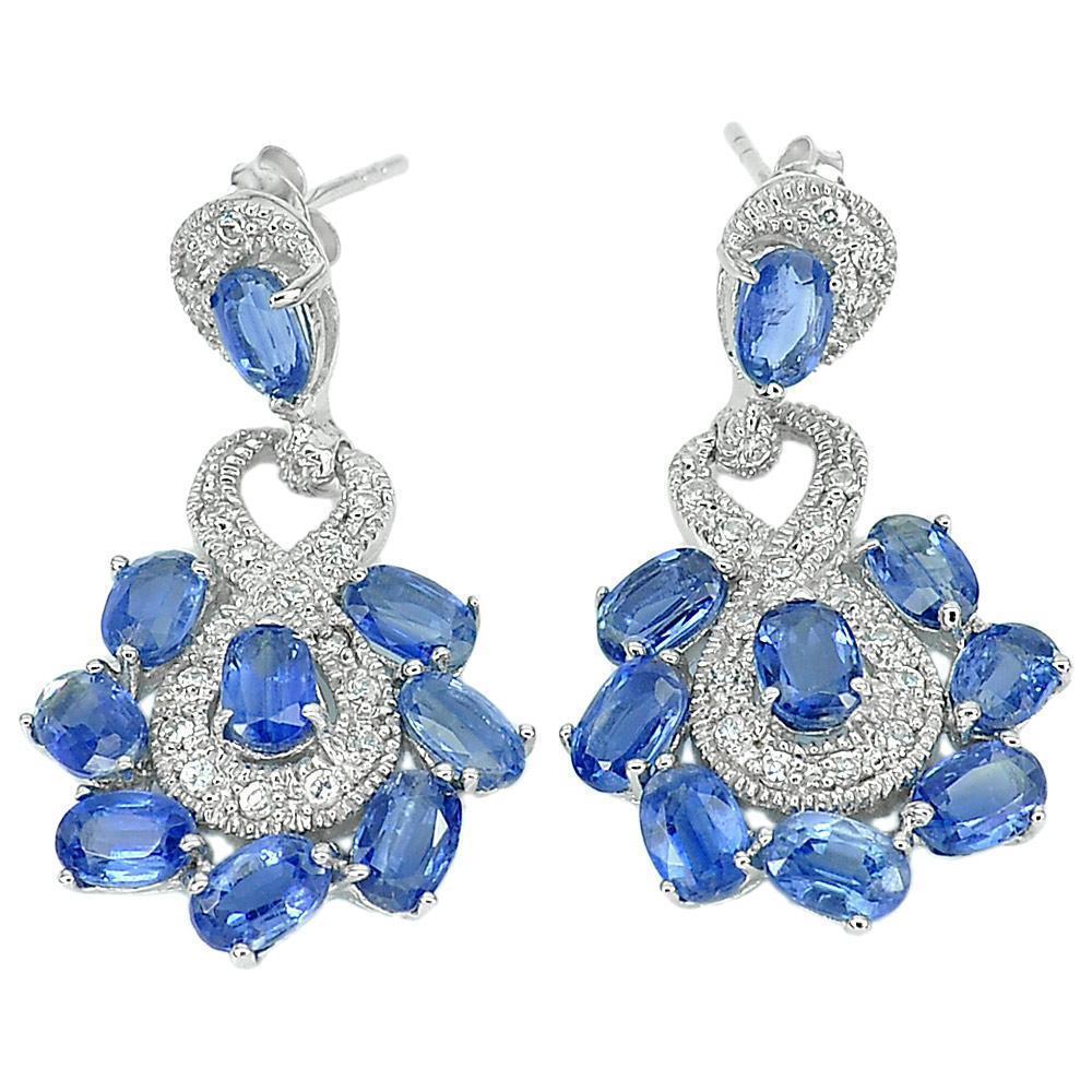 Nice Earrings 8.58 G. Natural Oval Blue Kyanite 925 Silver Jewelry