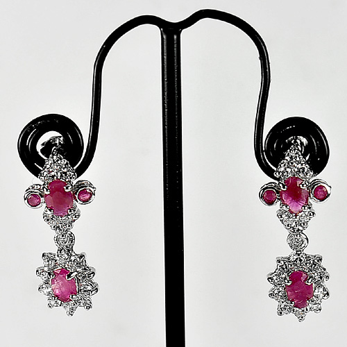 Nice Color Natural Ruby 925 Sterling Silver Jewelry Earring Length 1 Inch.