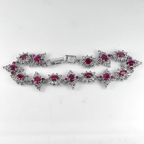 Nice Color Natural Ruby 925 Sterling Silver Jewelry Bracelet Length 7.5 Inch.