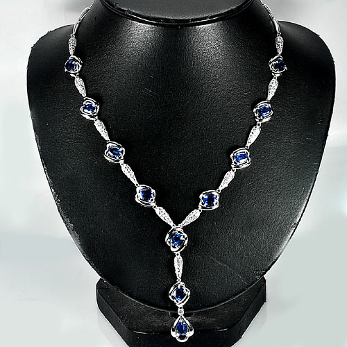 Beauty Natural Kyanite 925 Sterling Silver Jewelry Necklace Length 11.5 Inch.