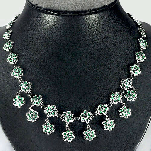 Beautiful Natural Emerald 925 Sterling Silver Jewelry Necklace Length 9.5 Inch.