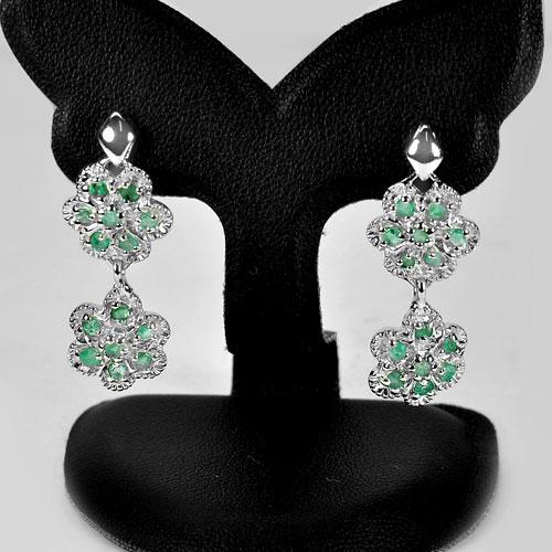 Natural Emerald 925 Sterling Silver Jewelry Earrings Length 1.2 Inch.
