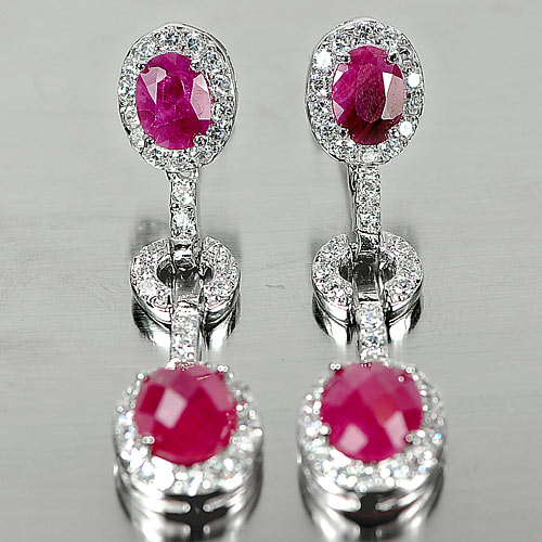 Natural Ruby 925 Sterling Silver Jewelry Earring Length 1.7 Inch.