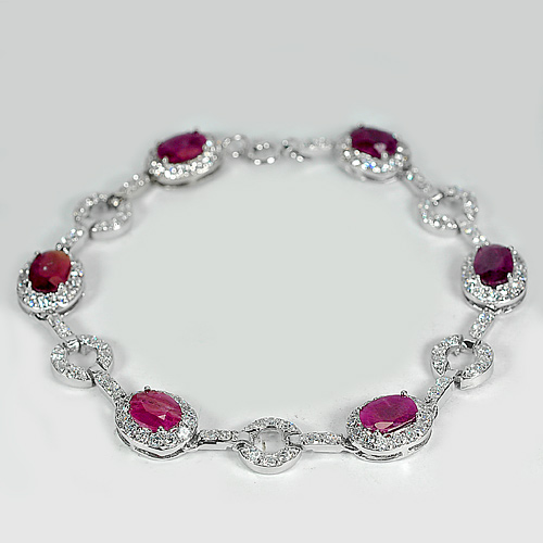 Natural Ruby 925 Sterling Silver Jewelry Bracelet Length 7.5 Inch.