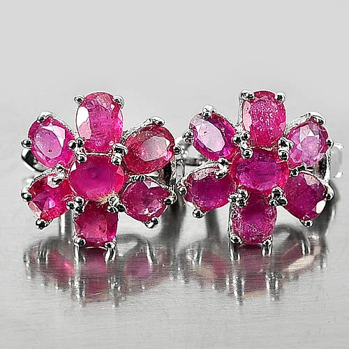 4.53 G. Gems Natural Purplish Red Ruby 925 Silver Jewelry Earrings