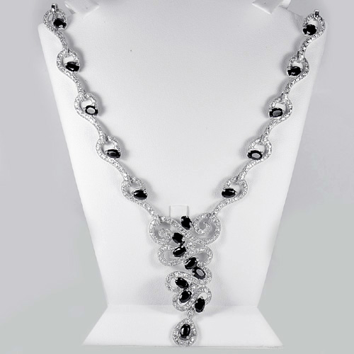 312.14 G. Natural Black Spinel 925 Silver Jewelry Necklace Length 10.8 Inch.
