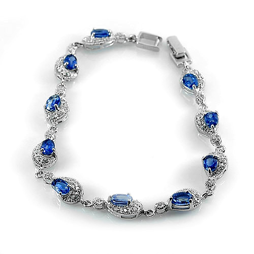 10.15 G. Natural Blue Kyanite 925 Silver Jewelry Bracelet Length 8 Inch.
