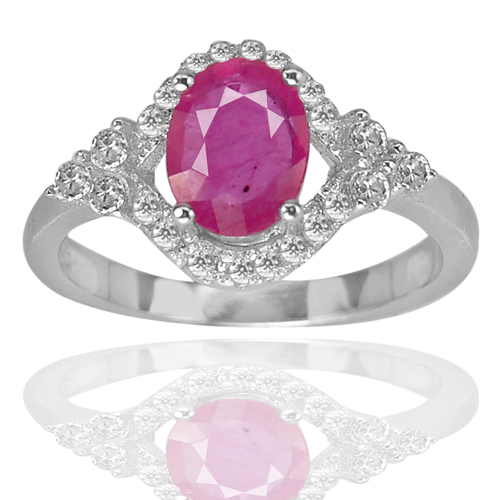3.11 G. Real 925 Sterling Silver Ring Jewelry Size 6.5 Natural Pink Ruby