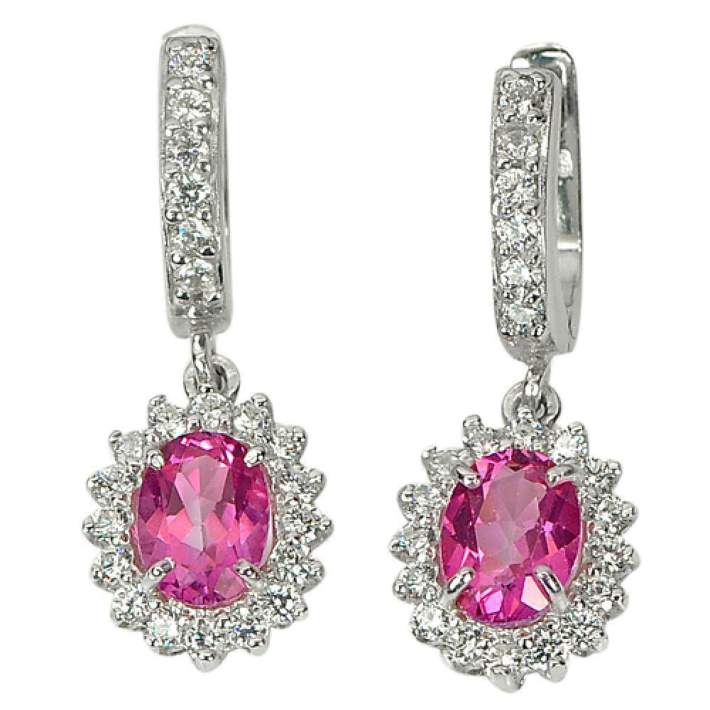 5.45 G. Oval Pink Natural Gems Topaz Real 925 Sterling Silver Earrings