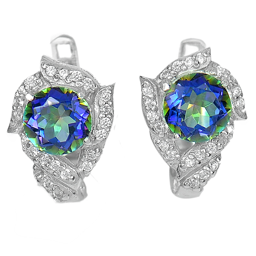 4.75 G. Good Natural Gems Mystic Topaz Real 925 Sterling Silver Earrings