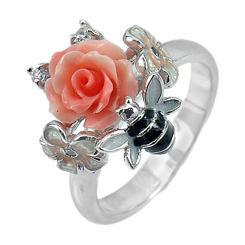 9.14 G. 2 Pcs. Wholesale Jewelry Real 925 Sterling Silver Ring Size 8 Rose Resin