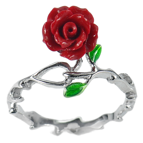 6.78 G. 3 Pcs. Wholesale Red Rose Powder Real 925 Sterling Silver Ring Size 7