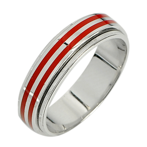 12.80 G. 3 Pcs. Nice Red Enamel Real 925 Sterling Silver Jewelry Ring Size 9