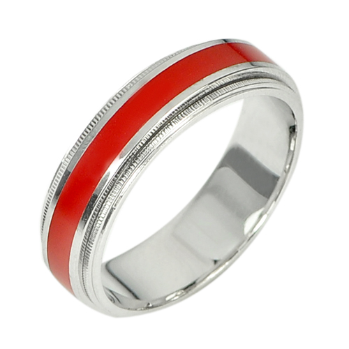 11.22 G. 3 Pcs. Nice Red Enamel Real 925 Sterling Silver Jewelry Ring Size 9.5