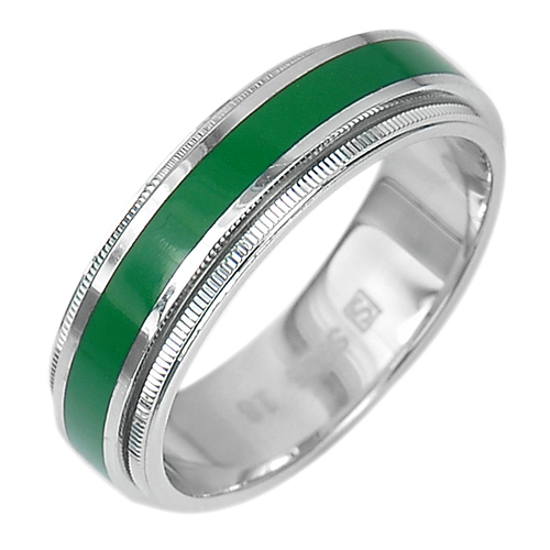 11.62 G. 3 Pcs. Nice Green Enamel Real 925 Sterling Silver Jewelry Ring Size 8.5