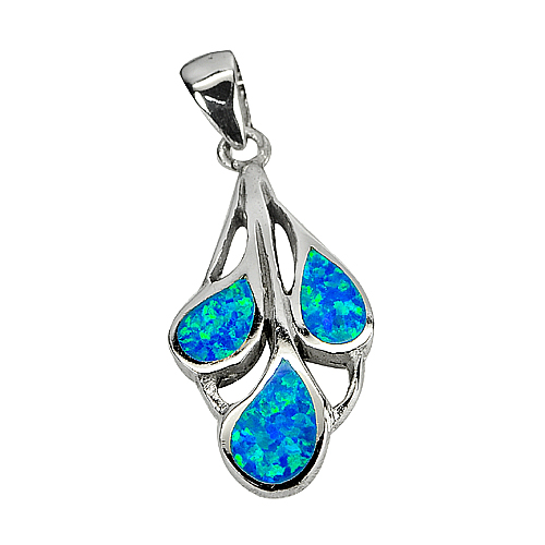 13.42 G. 3 Pcs. Real 925 Sterling Silver Multi Color Blue Created Opal Pendant