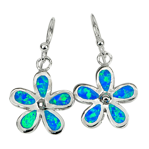13.86 G. 3 Pcs. Real 925 Sterling Silver Multi Color Created Opal Earrings