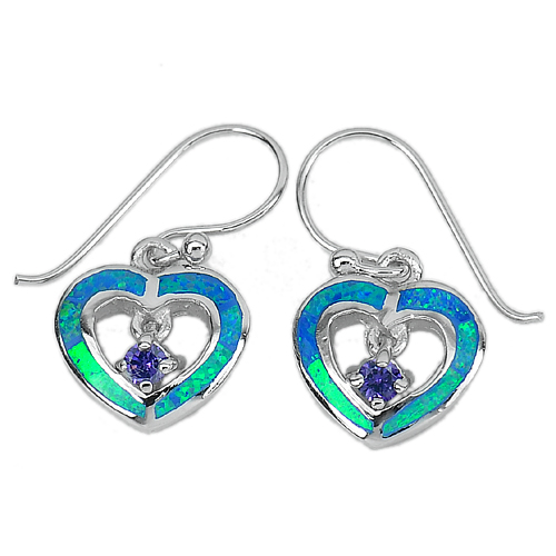 14.28 G. 3 Pcs. Multi Color Blue Opal Heart Design 925 Sterling Silver Earring