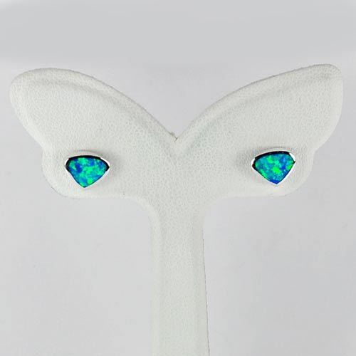 Beautiful 1 Pair 925 Sterling Silver Stud Earrings Multi Color Blue Created Opal