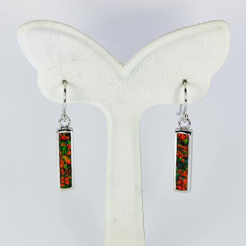 1 Pair 925 Sterling Silver Multi Color Orange Created Opal Loop Earrings Jewelry