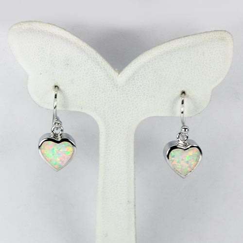 Beautiful Sterling Silver Multi Color White Created Opal Dangle Earrings