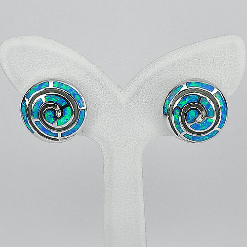 925 Sterling Silver Multi Color Blue Created Opal Spiral Stud Earrings Jewelry