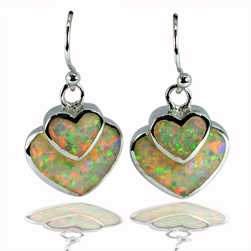 6.01 G. Nice Heart Multi Color White Opal Design 925 Sterling Silver Earrings