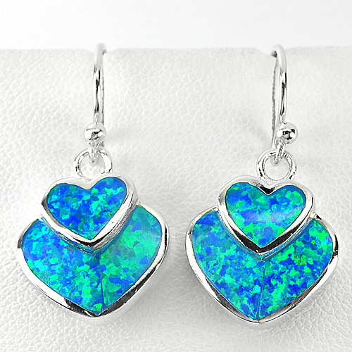 Good Heart Design Created Multi Color Blue Opal 925 Sterling Silver Earrings