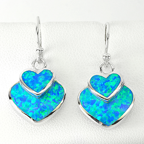 6.25 G. Lovely Heart Design Multi Color Opal 925 Sterling Silver Earrings