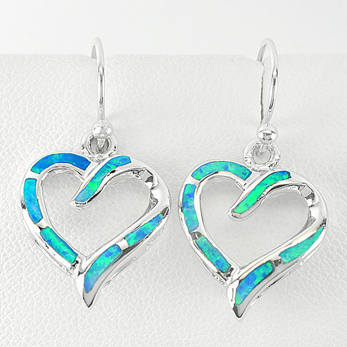 4.33 G. Heart Design Multi Color Blue Opal 925 Sterling Silver Earrings