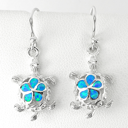3.97 G. Lovely Turtle Design Multi Color Opal 925 Sterling Silver Earrings