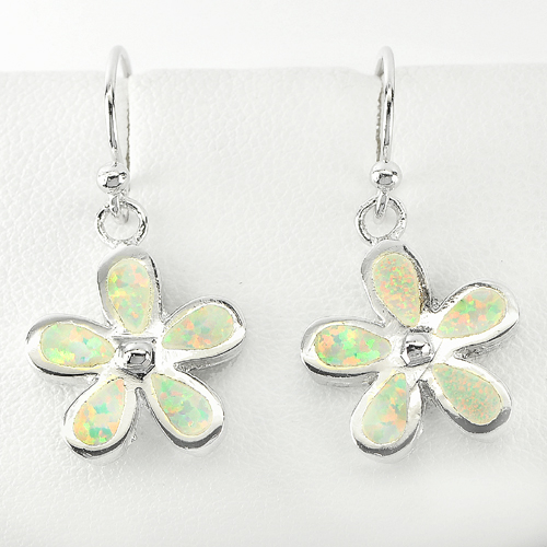 4.75 G. Nice Flower Design Multi Color Opal 925 Sterling Silver Earrings