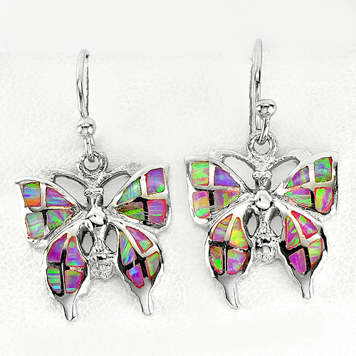 5.63 G. Beautiful Butterfly Design Multi Color Opal 925 Sterling Silver Earrings