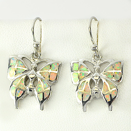5.42 G. Lovely Butterfly Design Multi Color Opal 925 Sterling Silver Earrings