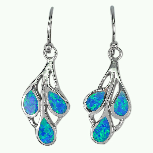 Lovely Pear Created Multi Color Blue Opal 925 Sterling Silver Earrings