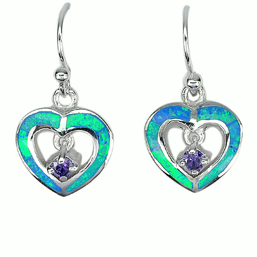 Lovely Multi Color Opal Purple CZ Real 925 Sterling Silver Jewelry Earrings