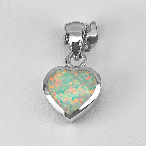 925 Sterling Silver Multi Color Created Opal Heart Pendant Jewelry