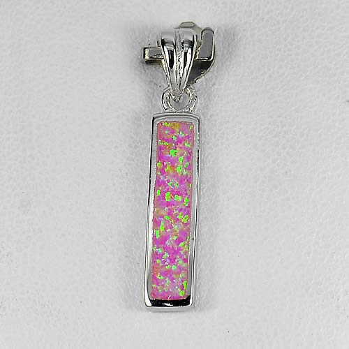 925 Sterling Silver Multi Color Pink Created Opal Baguette Pendant Jewelry