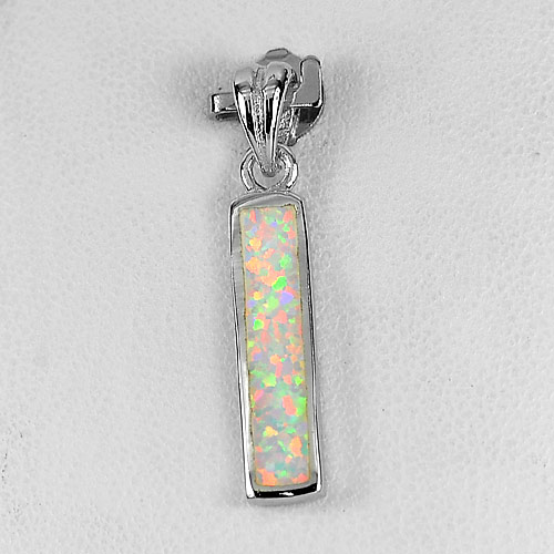 925 Sterling Silver Multi Color White Created Opal Baguette Pendant Jewelry