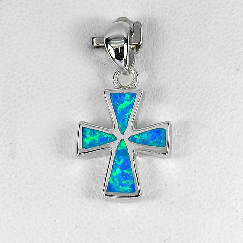 Multi Color Blue Created Opal Sterling 925 Silver Cross Pendant Jewelry