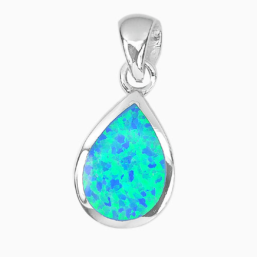 Alluring Pear Created Multi Color Blue Opal 925 Sterling Silver Pendant