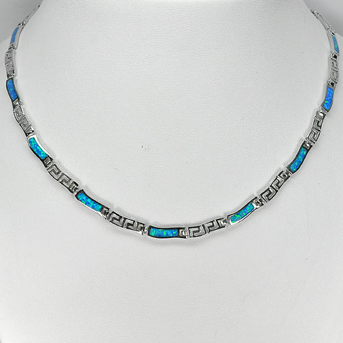 Good Multi Color Blue Created Opal Necklace 925 Sterling Silver Jewelry 18 Inch.