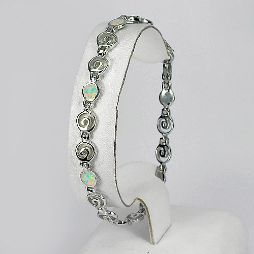 Spiral Key Created Opal Multi Color Bracelet Real 925 Sterling Silver 8 Inch.